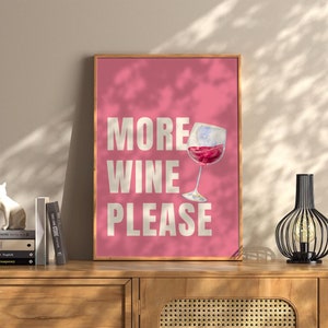Więcej wina proszę Ścienna sztuka terapeutyczna wydruk Vintage Bar Cart Retro Wall Art Estetyczny plakat do wystroju kuchni Wystrój mieszkania w college'u Funky