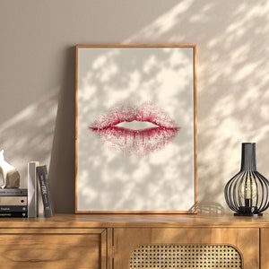 Kiss Lips Wall Art Print Vintage Bar Cart Retro Aesthetic Kitchen Decor Poster Apartment Funky Decor Instant Printable Digital Download