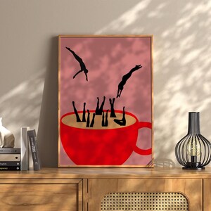 Coffee Diving Wall Art Print Vintage Bar Cart Retro Aesthetic Kitchen Decor Poster Apartment Funky Decor Instant Printable Digital Download