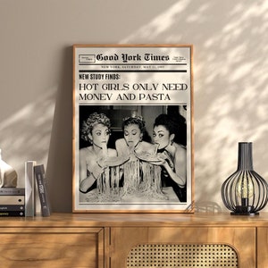 Trendy New York Newspaper Headline Poster Vintage Bar Cart Print Retro Decor Apartment Funky Wall Art Instant Printable Digital Download
