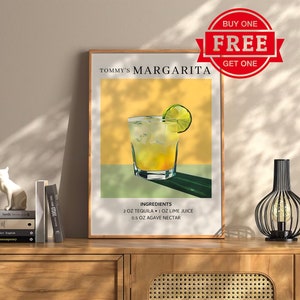 Margarita Cocktail Art Print, plakat z koktajlem, plakat z drinkiem retro minimalistyczny duży ścienny, dekoracja artystyczna baru, do wydrukowania cyfrowe pobieranie