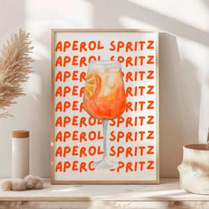 Aperol Spritz Cocktail Kunstdruck, Retro Drink Poster, minimalistische moderne Wandkunst, große Cocktail Wandkunst sofort druckbare Wandkunst
