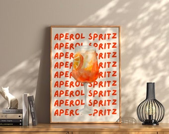 Aperol Spritz cocktail art print, cocktail art poster, retro drankje poster minimalistische grote muur kunst bar art decor afdrukbare digitale download