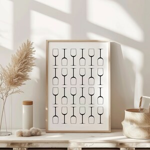 Wine Glasses Print Retro Home Bar Decor Vintage Bar Print Cart Wine Poster Retro Wall Art Fun kitchen art Aesthetic wall art Apartment Decor