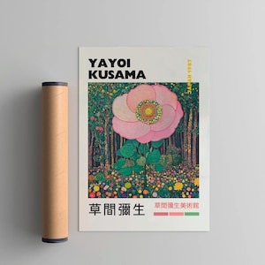 Poster ispirato a Yayoi Kusama, stampa xilografica in stile Japandi Yayoi Kusama, arredamento giapponese vintage, galleria di pareti astratte per la casa, arte Wabi Sabi