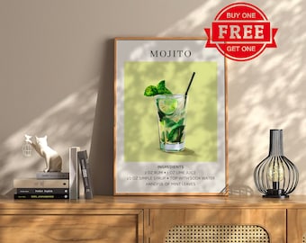 Mojito Cocktail Art Print, Retro Bar Decor (Digital Download)