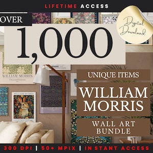 1000 William Morris MEGA BUNDLE Arte de parede para impressão, impressões de parede de galeria neutra vintage Pacote digital de impressão minimalista Impressões para download