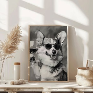 Vintage Corgi Dog Wine Wall Art Therapy Print Vintage Bar Cart  Retro Wall Art Aesthetic Kitchen Decor Poster College Apartment Decor Funky