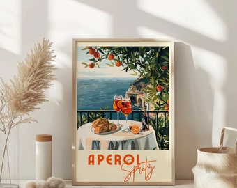 Aperol Spritz cocktailkunst print, retro drankje poster, minimalistische moderne muurkunst, grote cocktail muur kunst instant afdrukbare digitale download