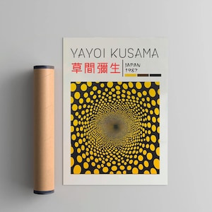 Poster ispirato a Yayoi Kusama, stampa xilografica in stile Japandi Yayoi Kusama, arredamento giapponese vintage, galleria di pareti astratte per la casa, arte Wabi Sabi