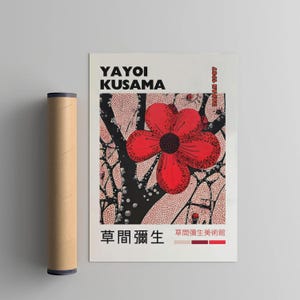 Poster ispirato a Yayoi Kusama, stampa xilografica in stile Japandi Yayoi Kusama, arredamento giapponese vintage, galleria di pareti astratte per la casa, arte Wabi Sabi
