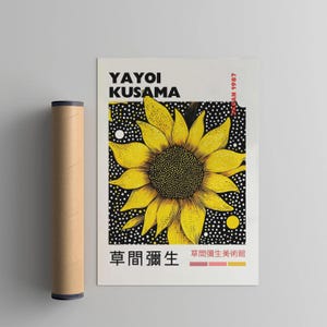 Poster ispirato a Yayoi Kusama, stampa xilografica in stile Japandi Yayoi Kusama, arredamento giapponese vintage, galleria di pareti astratte per la casa, arte Wabi Sabi
