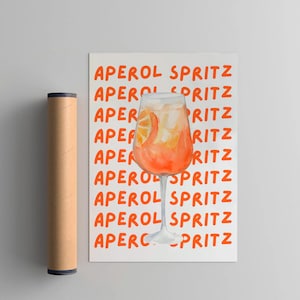 Aperol Spritz Cocktail Art Print, Cocktail Art Poster, Retro Drink Poster Minimalist, Trendy Large Wall Art Bar Cart Art Decor Printable