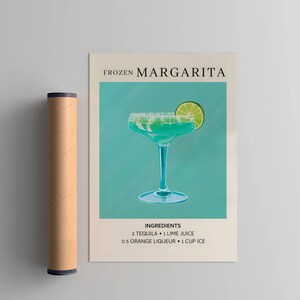 Frozen Margarita Cocktail Art Print, cocktailkunstposter, retro drankje poster minimalistisch, trendy grote muur kunst barwagen kunst decor afdrukbaar