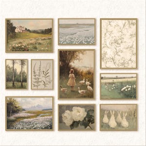 Neutral Cottage Gallery Wall Set of 10 Prints, Gallery Art Print Set Bundle, Spring Country Decor Bedroom Eclectic Wall Art Digital Download
