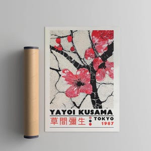 Poster ispirato a Yayoi Kusama, stampa xilografica in stile Japandi Yayoi Kusama, arredamento giapponese vintage, galleria di pareti astratte per la casa, arte Wabi Sabi
