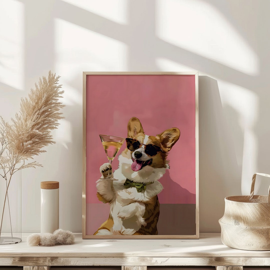 Corgi Cocktail Art Print | Retro Bar Cart Dog Poster (digital Download ...