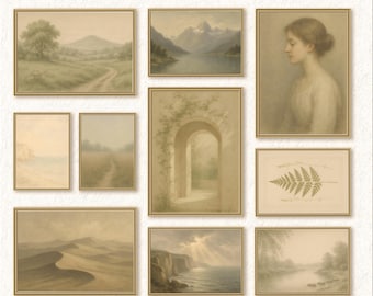 Neutral Vintage Gallery Wall Art Prints Set of 10 (Digital Download)