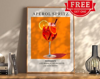 Aperol Spritz cocktail art print, cocktail art poster, retro drankje poster minimalistische grote muur kunst bar art decor afdrukbare digitale download