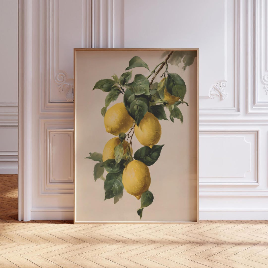Vintage Lemon Print, Antique Fruit Printable Wall Art, Yellow Sketch ...
