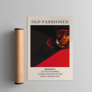 Old Fashioned Cocktail Art Print, Cocktail Art Poster, Retro Drink Poster Minimalist, Trendy Large Wall Art Bar Cart Art Decor Printable