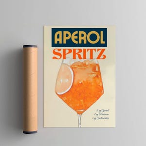 Aperol Spritz cocktailkunstdruk, cocktailkunstposter, retro drankje poster minimalistisch, trendy grote muur kunst barwagen kunst decor afdrukbare
