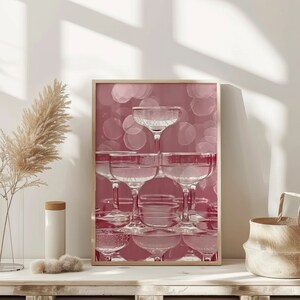Champagne Tower Problem Wall Art Therapy Print Vintage Bar Cart Retro Wall Art Aesthetic Kitchen Decor Poster College Apartment Decor Funky