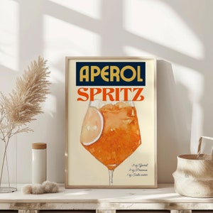 Impresión artística de cóctel Aperol Spritz, póster de bebida retro, arte de pared moderno minimalista, arte de pared de cóctel grande, descarga digital imprimible instantánea