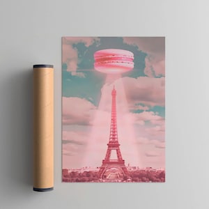 Eiffel Tower Macaroon Wall Art Print, Bar Cart Trendy Aesthetic Poster, Kitchen Gallery Decor, Apartment, Minimalistic Fine Art Print