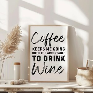 Coffee Until Wine Wall Art Print Vintage Bar Cart Retro Aesthetic Kitchen Decor Poster Apartment Decor Instant Printable Digital Download