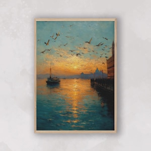 Vintage Sailboat Painting: Summer Seascape Art Print (Digital Download)