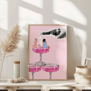 Champagne Problems Tower Wall Art Therapy Print Vintage Bar Cart Retro Wall Art Aesthetic Kitchen Decor Poster College Apartment Decor Funky