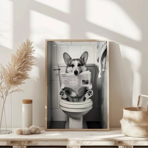 Vintage Corgi on a Toilet Wall Art Therapy Print Vintage Bar Cart  Retro Wall Art Aesthetic Kitchen Decor Poster College Apartment Decor