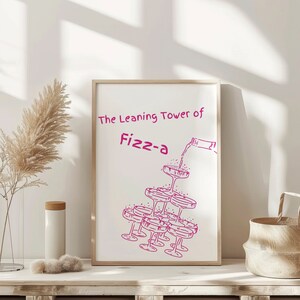 Tower of Fizza Champagne Vintage Wine Glass Wall Art Therapy Print Vintage Bar Cart  Retro Wall Art Aesthetic Kitchen Decor Poster Decor