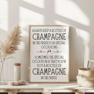 Champagne in the Fridge Wall Art Therapy Print Vintage Bar Cart  Retro Wall Art Aesthetic Kitchen Decor Poster College Apartment Decor Funky