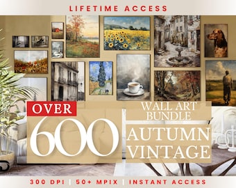 Vintage Autumn Gallery Wall Art Set, Eclectic Landscape Prints (Digital Download)