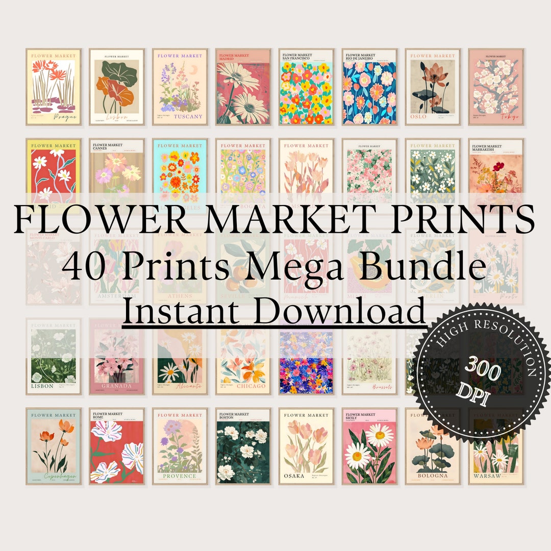 40 Flower Market Print Set Vintage Neutral Gallery Wall Prints ...