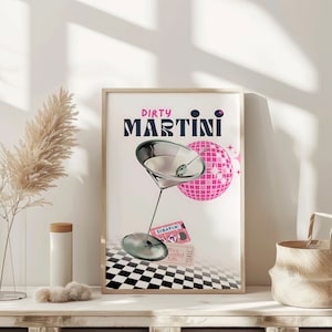 Dirty Martini Disco Wall Art Therapy Print Vintage Bar Cart Retro Wall Art Aesthetic Kitchen Decor Poster College Funky Apartment Decor