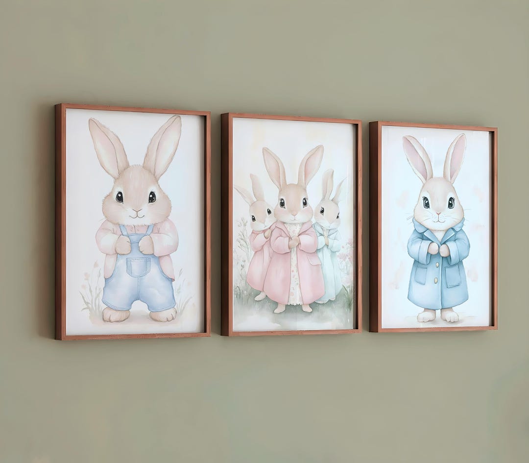 Cute Bunny Nursery Decor Set , Baby Room Wall Art, Nursery Decor Prints ...