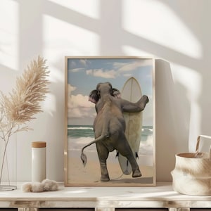 Vintage Elephant Surfing Wall Art Therapy Print Vintage Bar Cart  Retro Wall Art Aesthetic Kitchen Decor Poster College Apartment Decor