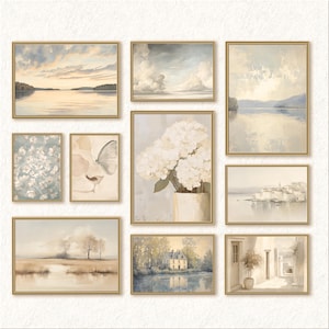 Neutral Muted Vintage Prints Wall Set of 10 Prints, Gallery Art Print Bundle, Country Decor, Farmhouse Bedroom Wall Art Digital Download