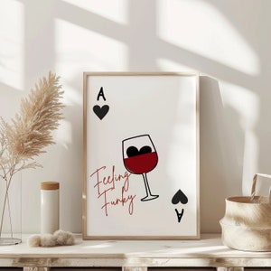 Ace of Hearts Wine Print Vintage Wine Glass Wall Art Vintage Bar Cart  Retro Wall Art Aesthetic Kitchen Decor Poster College Apartment Decor