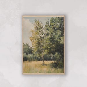 Cozy Landscape Printable Wall Art, Vintage Print Country Painting, Digital Download, Cottagecore Eclectic Poster, Trendy Apartment Decor