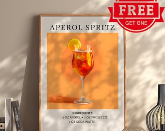 Aperol Spritz cocktail art print, cocktail art poster, retro drankje poster minimalistische grote muur kunst bar art decor afdrukbare digitale download