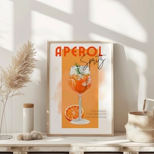 Aperol Spritz Cocktail Art Print, Cartel de bebida retro, Arte de pared moderno minimalista, Arte de pared de cóctel grande Descarga digital imprimible instantánea