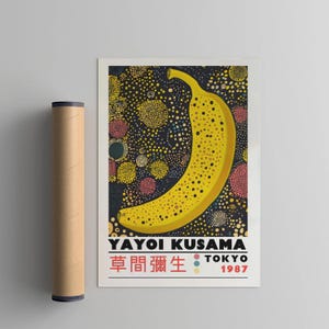 Poster ispirato a Yayoi Kusama, stampa xilografica in stile Japandi Yayoi Kusama, arredamento giapponese vintage, galleria di pareti astratte per la casa, arte Wabi Sabi