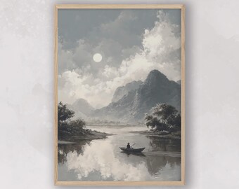 Cozy Sailboat Painting, Summer Seascape Art, Vintage Marine Print, Modern Bedroom Eclectic Wall Art, Nature Poster, Trendy Apartment Decor