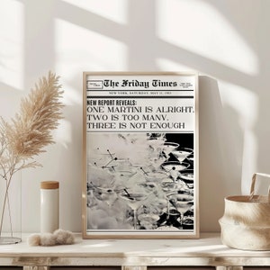Not Enough Martinis Trendy New York Newspaper Print Vintage Bar Cart Retro Wall Art Newspaper Headline Poster College Apartment Decor