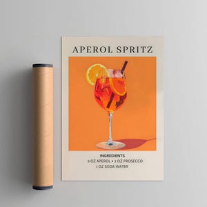 Aperol Spritz cocktailkunstdruk, cocktailkunstposter, retro drankje poster minimalistisch, trendy grote muur kunst barwagen kunst decor afdrukbare