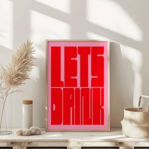 Lets Drink Art Print Vintage Bar Cart Retro Wall Art Typography Print Kitchen Wall Decor Aesthetic Poster College Apartment Decor